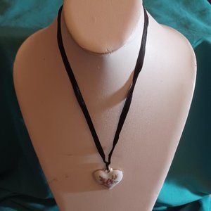 Hand Painted Porcelain Heart Necklace Bavaria Germany
